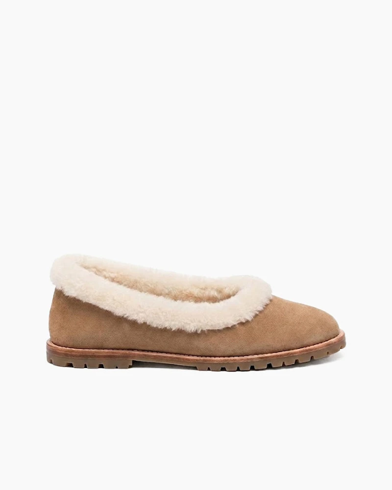 Cozy Winter Outdoor Fur Trim Ballet Flats-ChestnutSuede