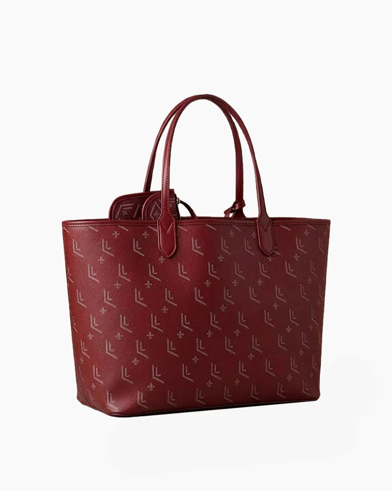 Everyday Commute Monogram Leather Tote Bag-Red