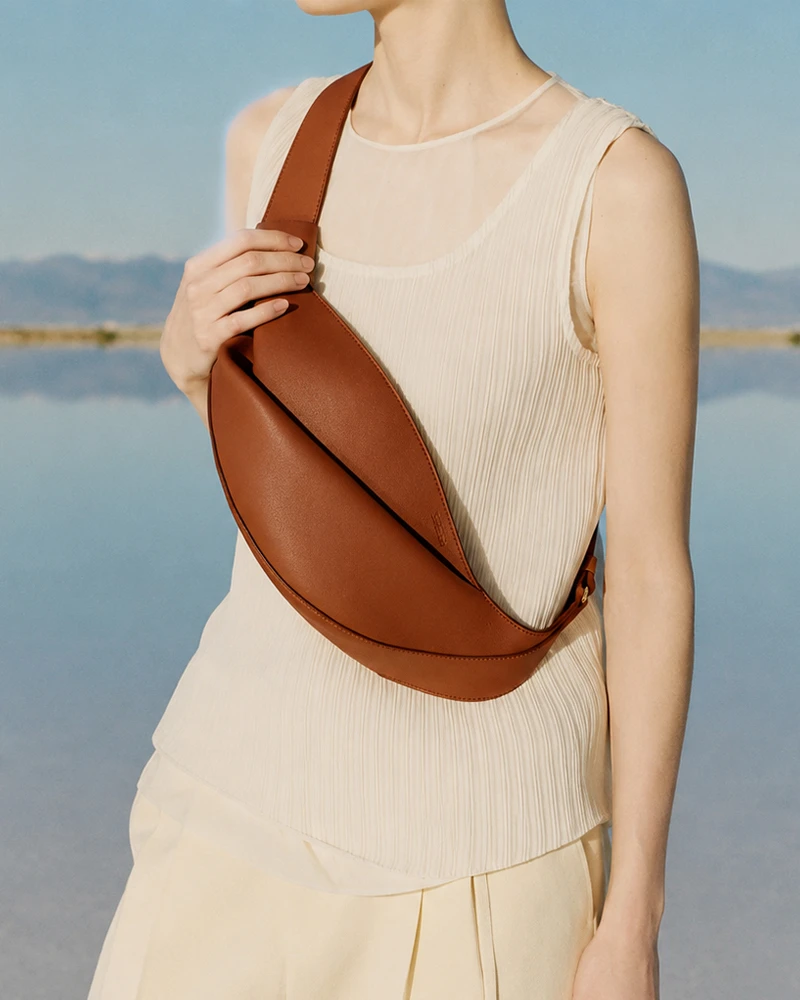 Nappa Leather Folded Crescent Crossbody Belt Bag