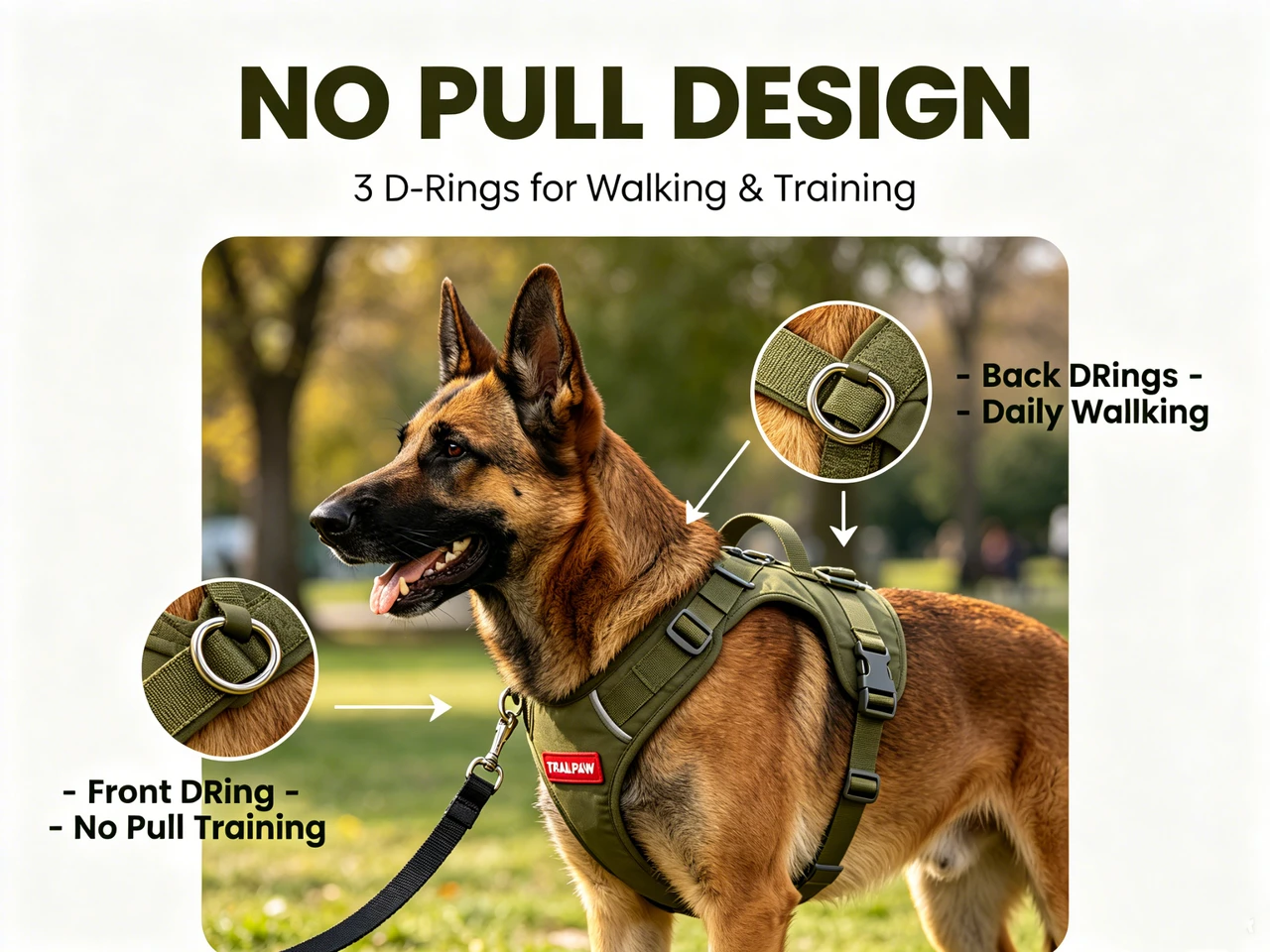 TrailPaw Tactical Dog Harness — Heavy-Duty Handle Y-Style with Metal Buckles for Large Breeds
