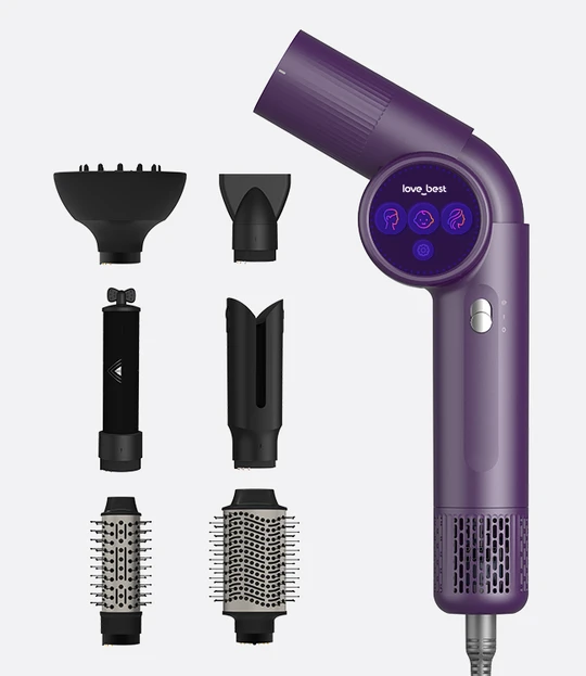 Hair Dryer Brush 6-in-1 Dual Voltage Hot Air Styler – Fast-Drying 110,000 RPM Ionic Blow Dryer with Straightener & Curler Attachments, Frizz-Free Volumizing Styler