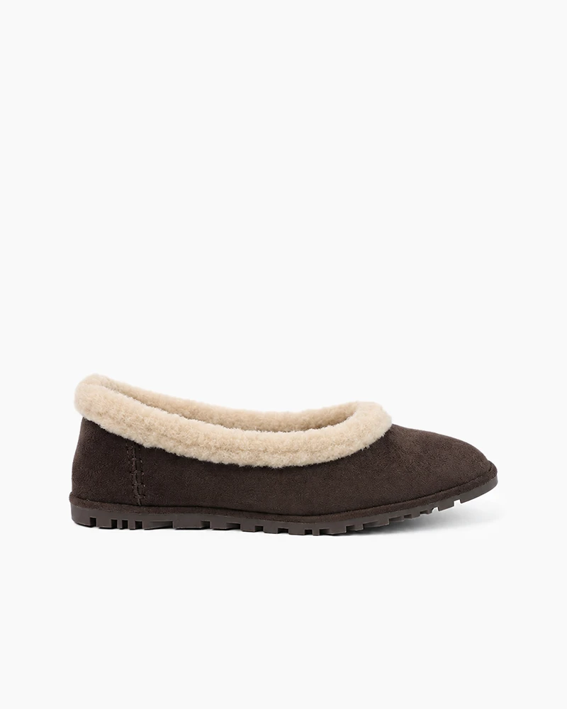 Cozy Winter Outdoor Fur Trim Ballet Flats-Coffeesuede
