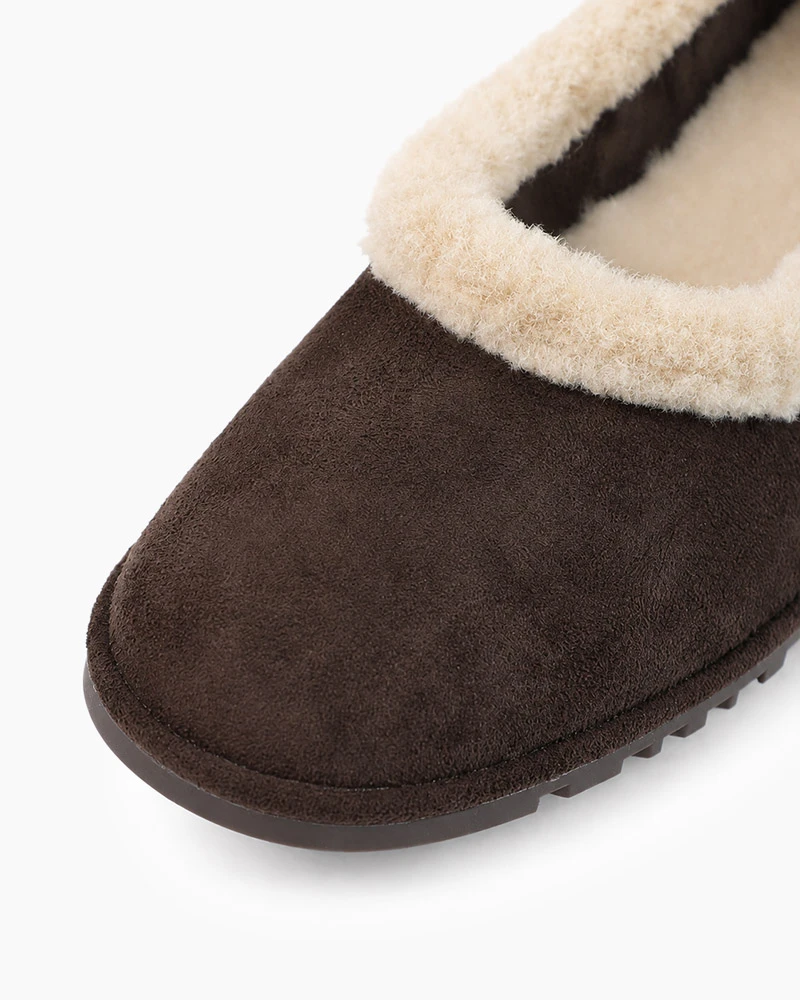 Cozy Winter Outdoor Fur Trim Ballet Flats-Coffeesuede