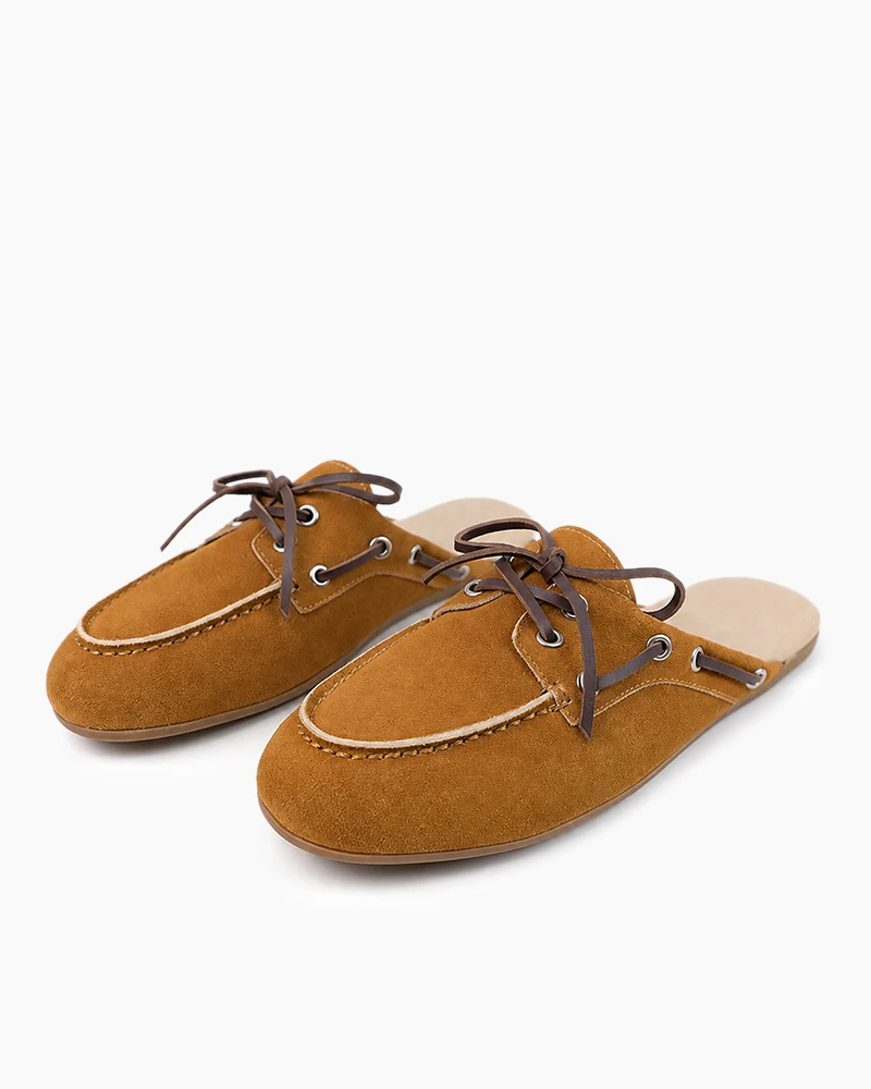 Women's Coastal Suede Leather Slip-On Flat Mules