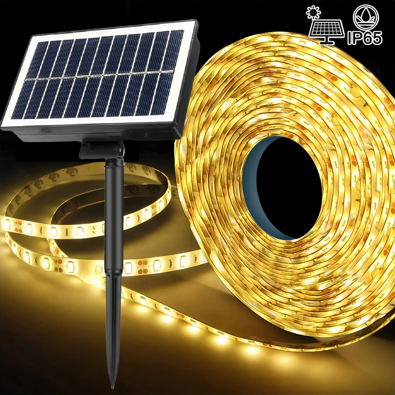 Solar LED Strip Lights 32.8FT, IP65 Waterproof Solar Powered Outdoor Light Strip