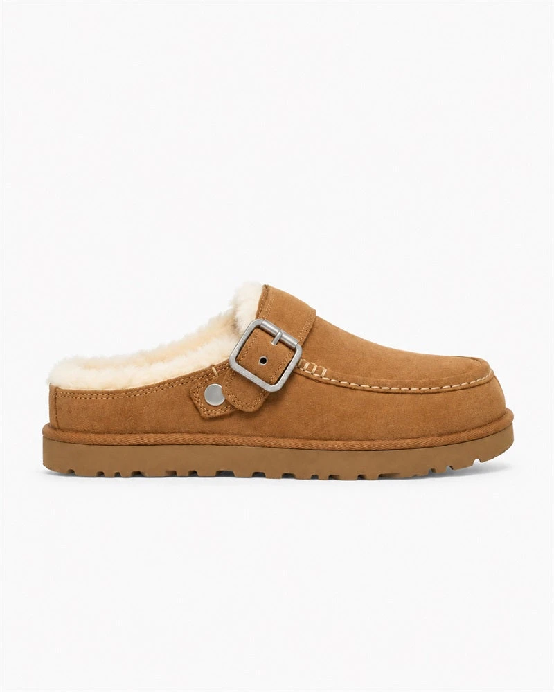 Cozy Streetwear Shearling Lined Suede Mule Clog