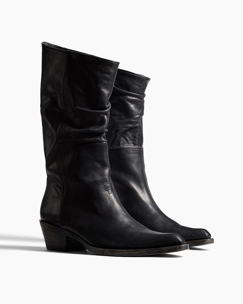 City Stroll Black Square Toe Block Heel Boots