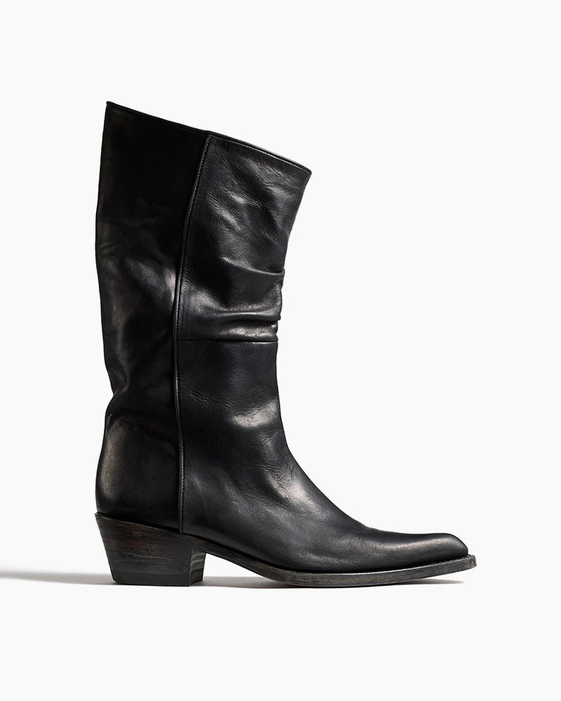 City Stroll Black Square Toe Block Heel Boots