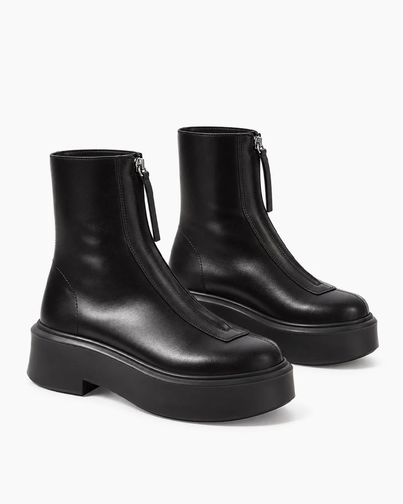 Urban Commute Front Zip Platform Ankle Boots