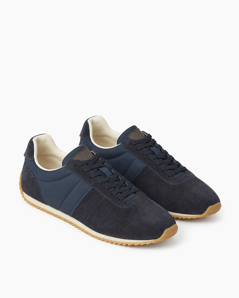 Men's Navy Suede Leisure Lace-Up Low-Top Sneakers