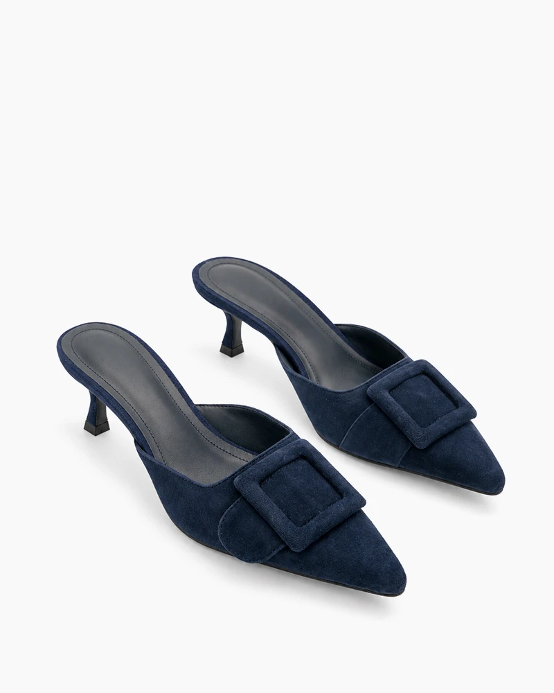 Pointed Toe Slides Low Heels Mule Kitten Heel Sandals