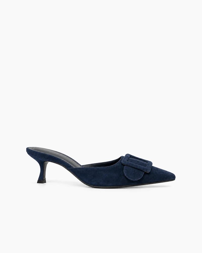 Pointed Toe Slides Low Heels Mule Kitten Heel Sandals