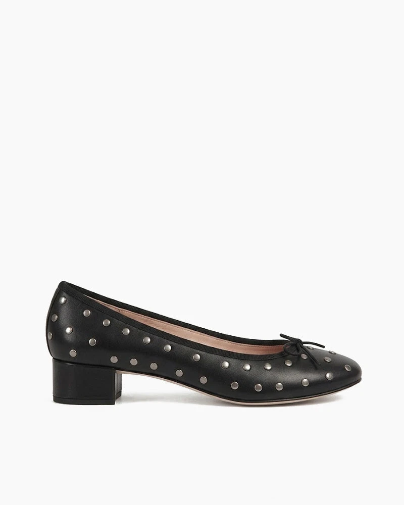 Refined Office Bow Leather Ballet Low-Heel Pumps