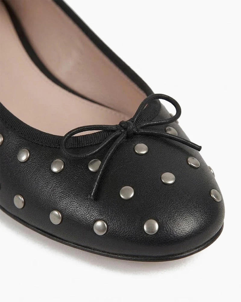 Refined Office Bow Leather Ballet Low-Heel Pumps