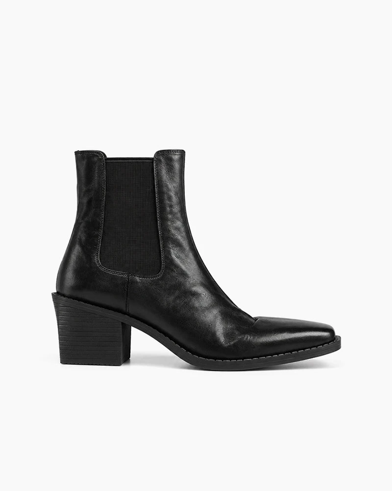 Elegant Geniue Leather Chelsea Block-heel Boots