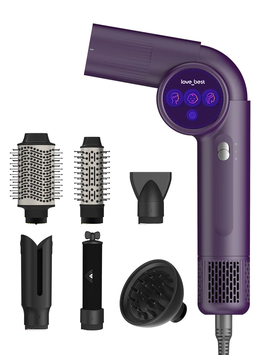 Hair Dryer Brush 6-in-1 Dual Voltage Hot Air Styler – Fast-Drying 110,000 RPM Ionic Blow Dryer with Straightener & Curler Attachments, Frizz-Free Volumizing Styler