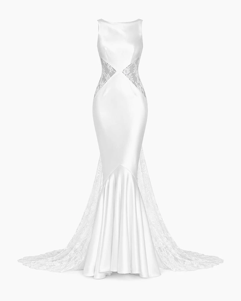 Ivory Sleeveless Lace Panel Mermaid Wedding Gown