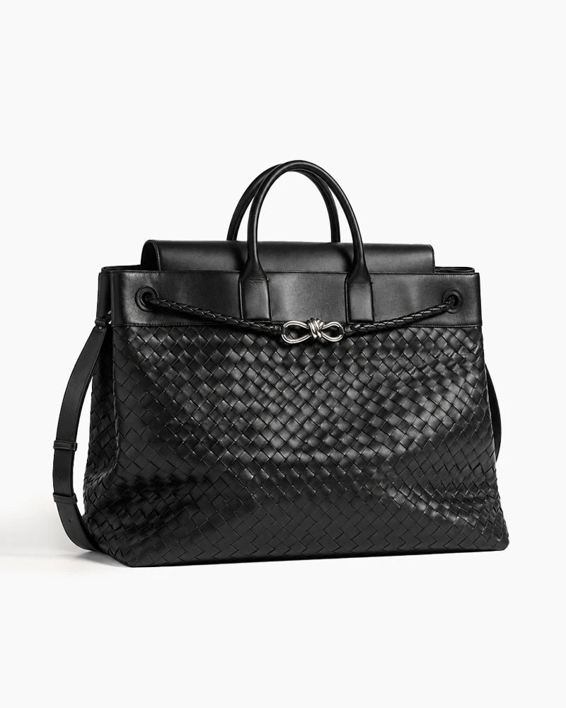 Oversized Woven Leather Commuter Tote Bag