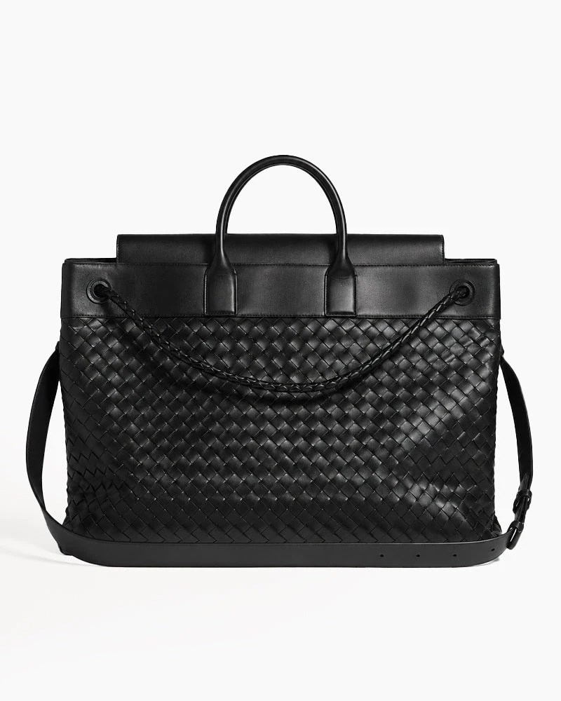Oversized Woven Leather Commuter Tote Bag