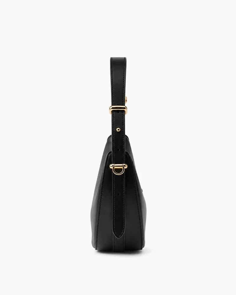Black Leather Everyday Crescent Shoulder Bag