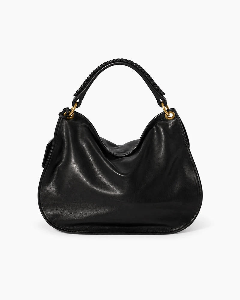 Black Faux Leather Everyday Slouchy Hobo Shoulder Bag