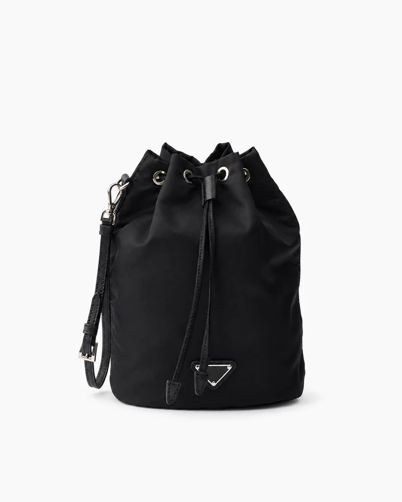 Black Leather Everyday Drawstring Bucket Bag