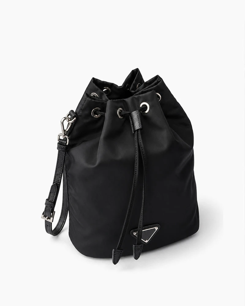 Black Leather Everyday Drawstring Bucket Bag