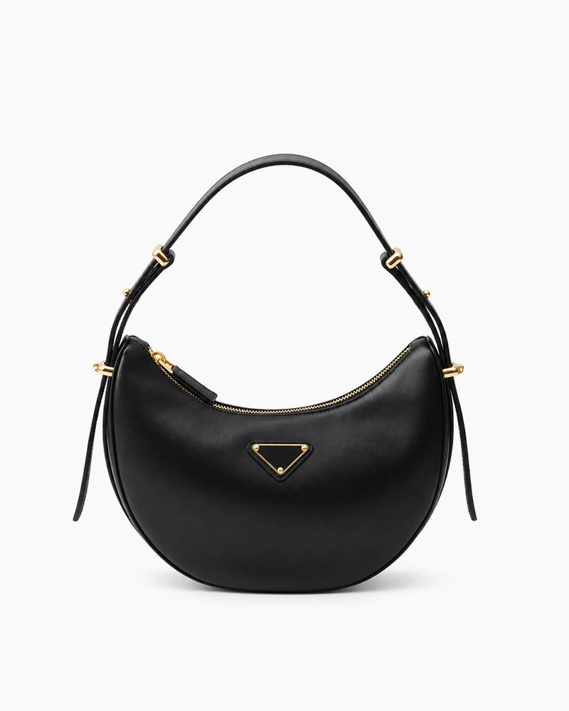 Black Leather Everyday Crescent Shoulder Bag