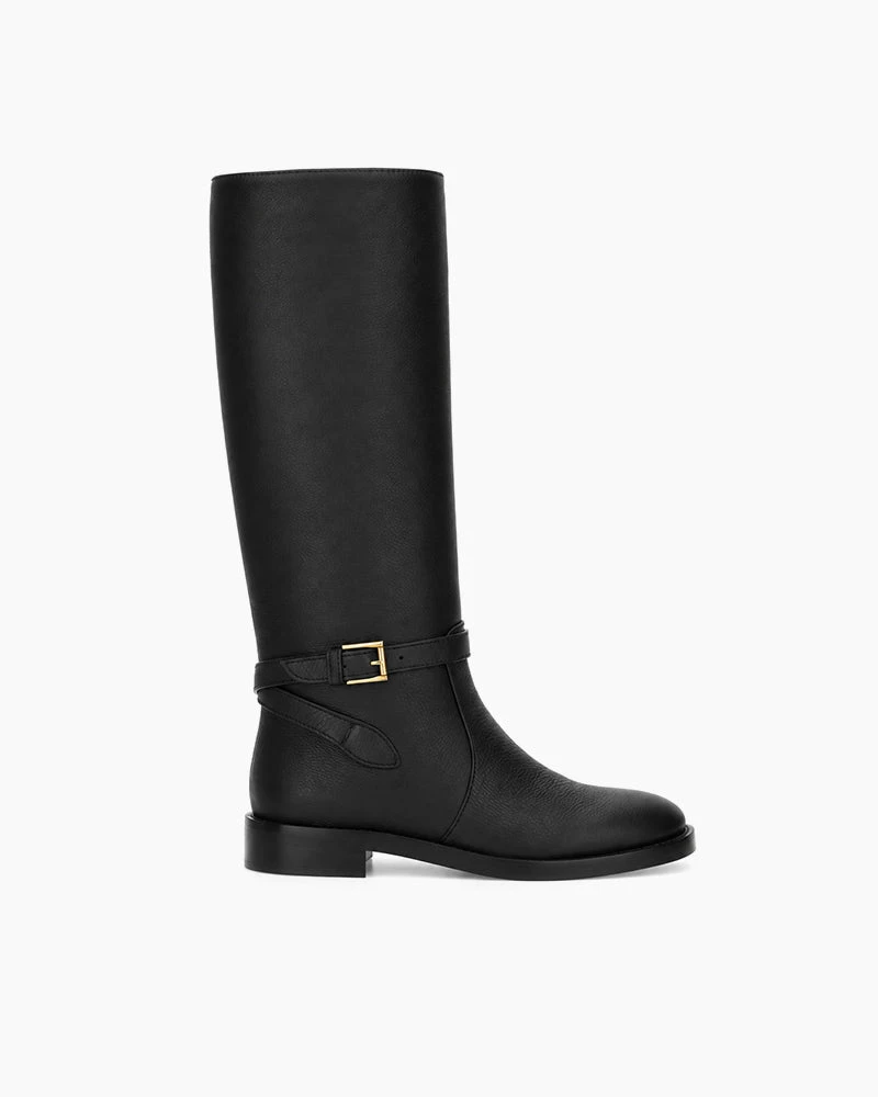 City Stroll Leather Knee High Buckle Boots