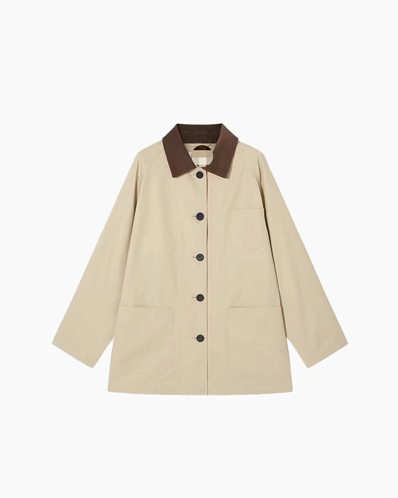 Everyday Cotton Chore Jacket With Contrast Collar
