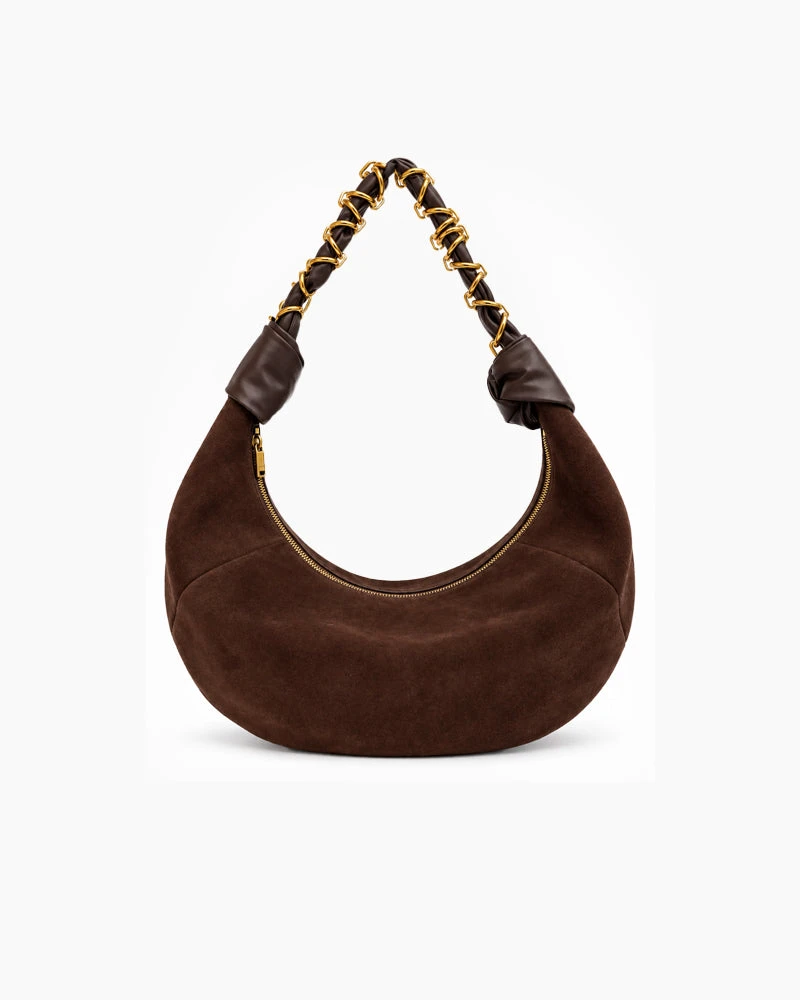 Refined Chain-Handle Leather Crescent Bag