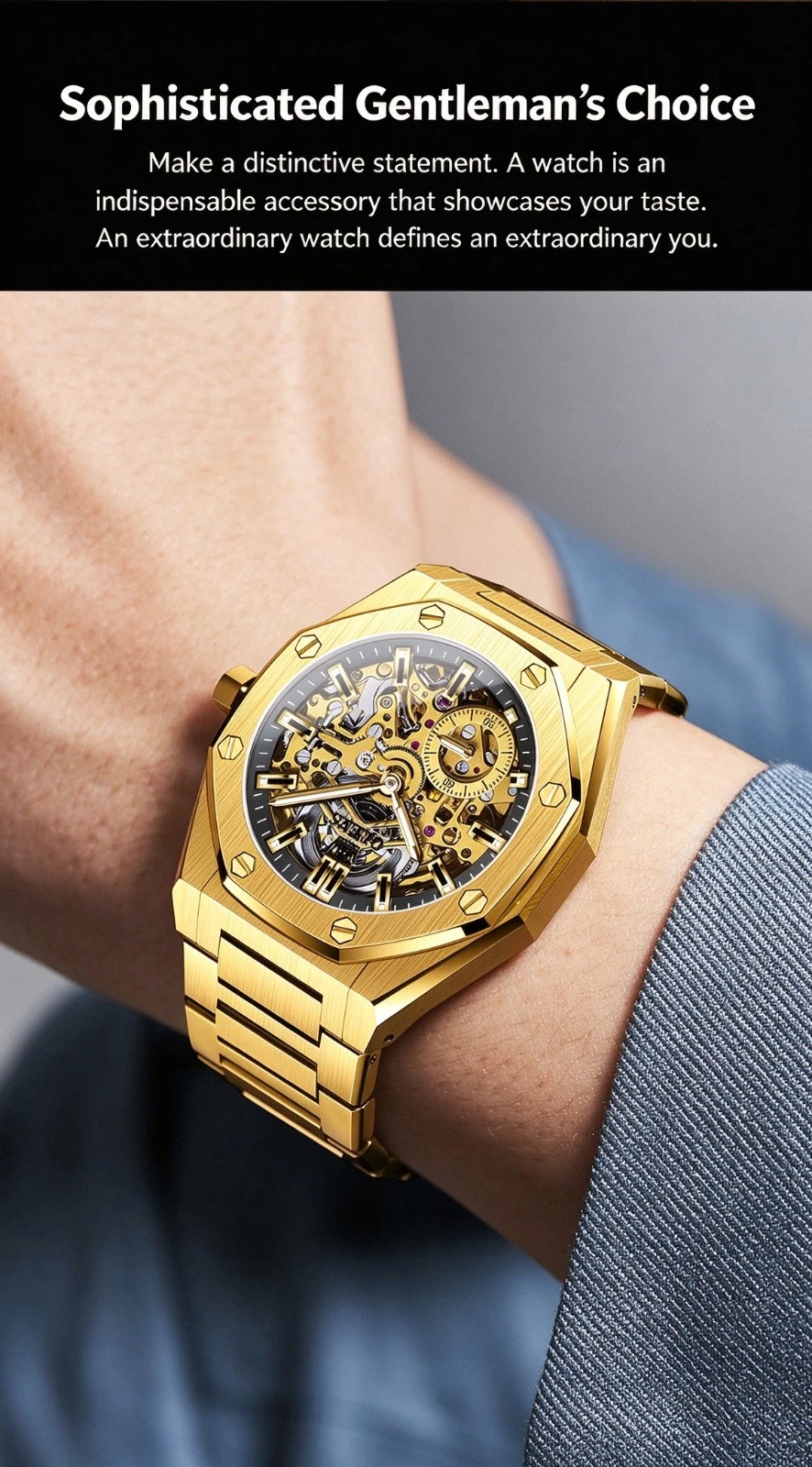 OLEVS 6669 Skeleton Automatic Mechanical Watch for Men, Luxury Hollow Out Stainless Steel Wristwatch, 30M Waterproof Business Dress Watch