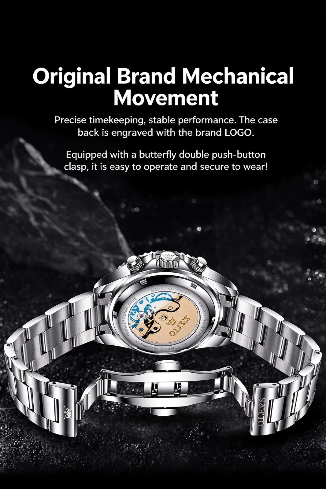 OLEVS 6729 Men Automatic Mechanical Watch Moon Phase Calendar Luminous 30M Waterproof Stainless Steel Business Wristwatch